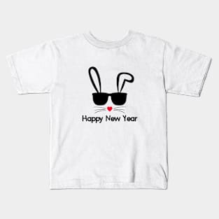 Rabbit Happy New Year 2023 T-Shirt Bunny Face With Glasses Kids T-Shirt